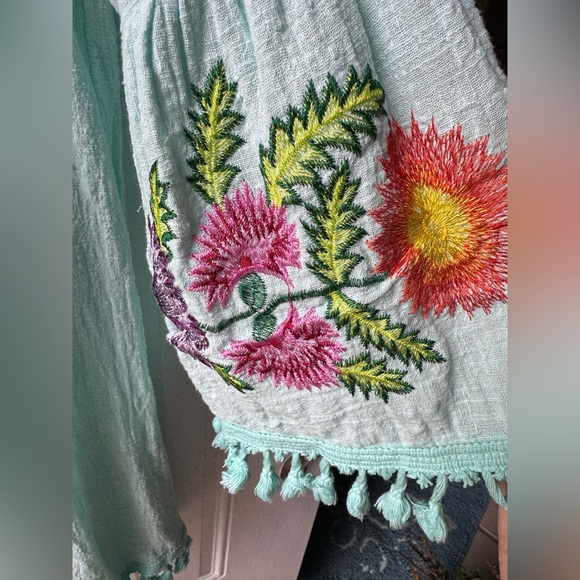 VELZERA Off The Shoulder Embroidered Turquoise Blue Tassel Dress or tunic Sz 1X - Picture 3 of 15